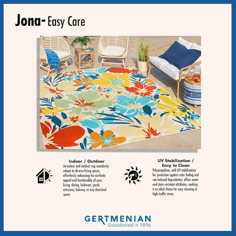 Gertmenian Jona Ananda Tropical Botanical Leaf Teal Multi-Color Indoor/ Outdoor Flatweave Area Rug