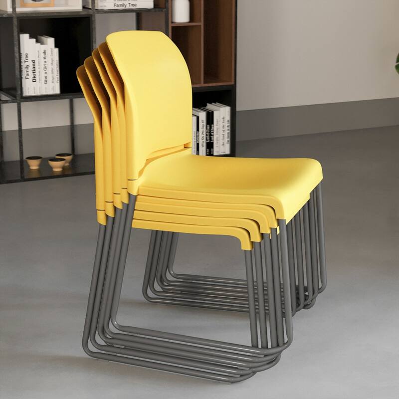 5 Pack 880 lb. Capacity Full Back Contoured Sled Base Stack Chair