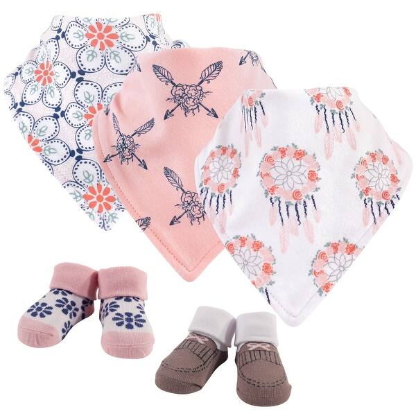 slide 1 of 1, Yoga Sprout Baby Girl Cotton Bandana Bibs and Socks 5pk, Dream Catcher, One Size - Dream Catcher - One Size One Size - Dream Catcher
