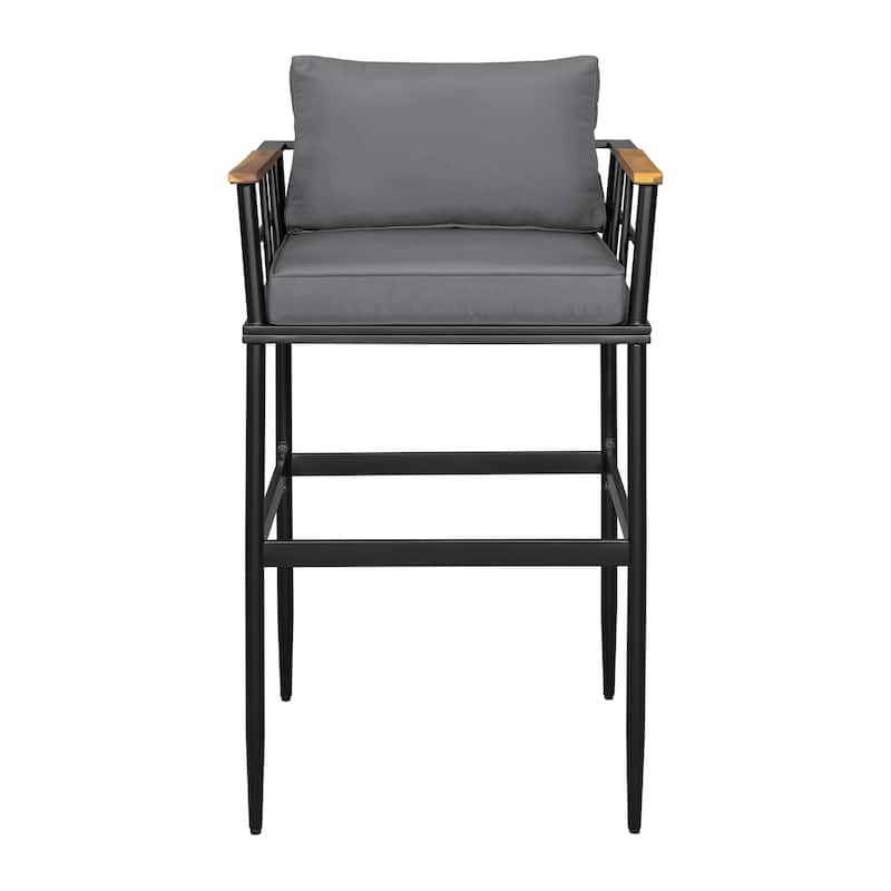 5-Piece Outdoor Iron Counter Height Dining Set with Table and 5 Acacia Wood Armrest Chair
