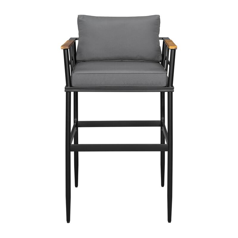 Roomfitters Iron Outdoor Dining Set with Acacia Wood Armrests for Patio, Balcony, Backyard