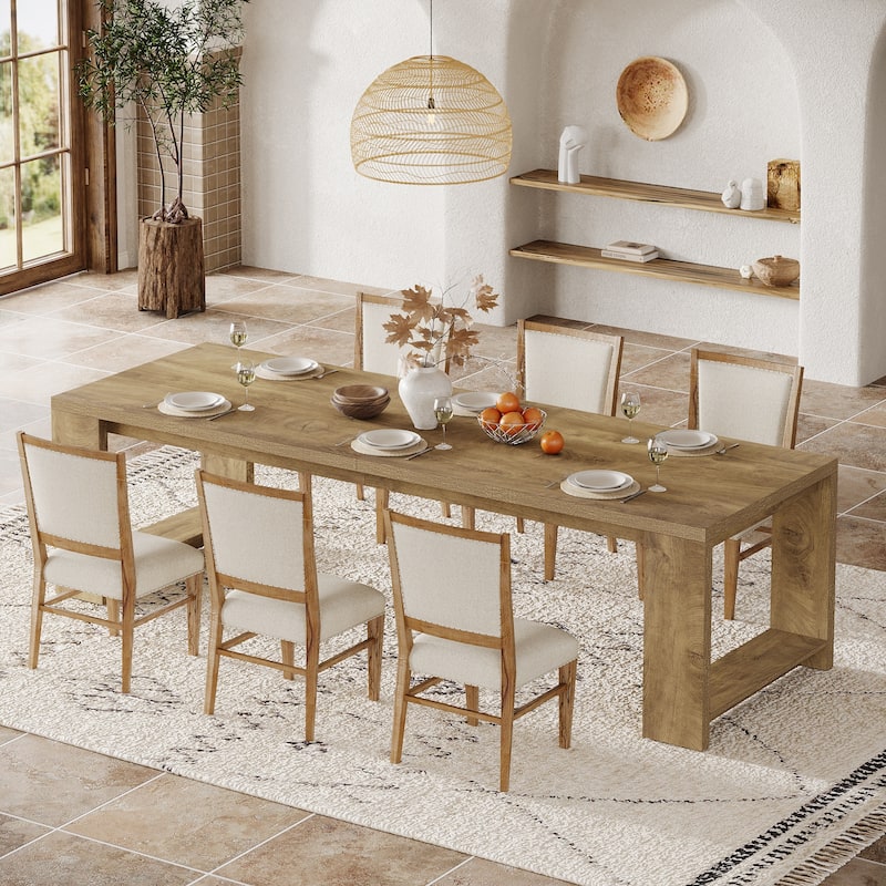 86.61 Inch Extra Long Wood Dining Table Kitchen Table for 6-8