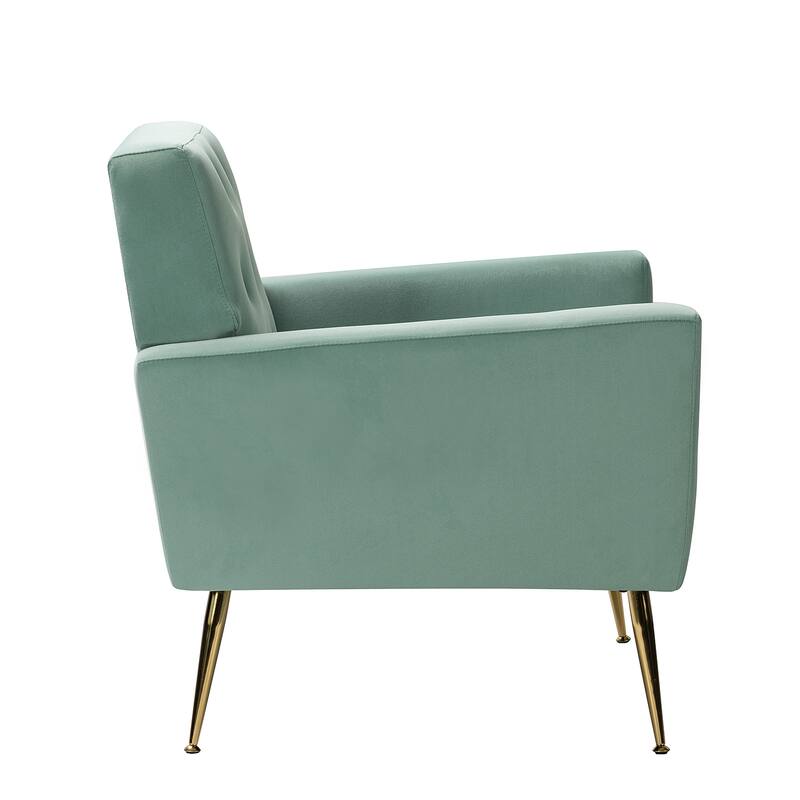 Lilia Contemporary Velvet Upholstered Tufted Back Armchair with Metal Golden legs Set of 2 by HULALA HOME