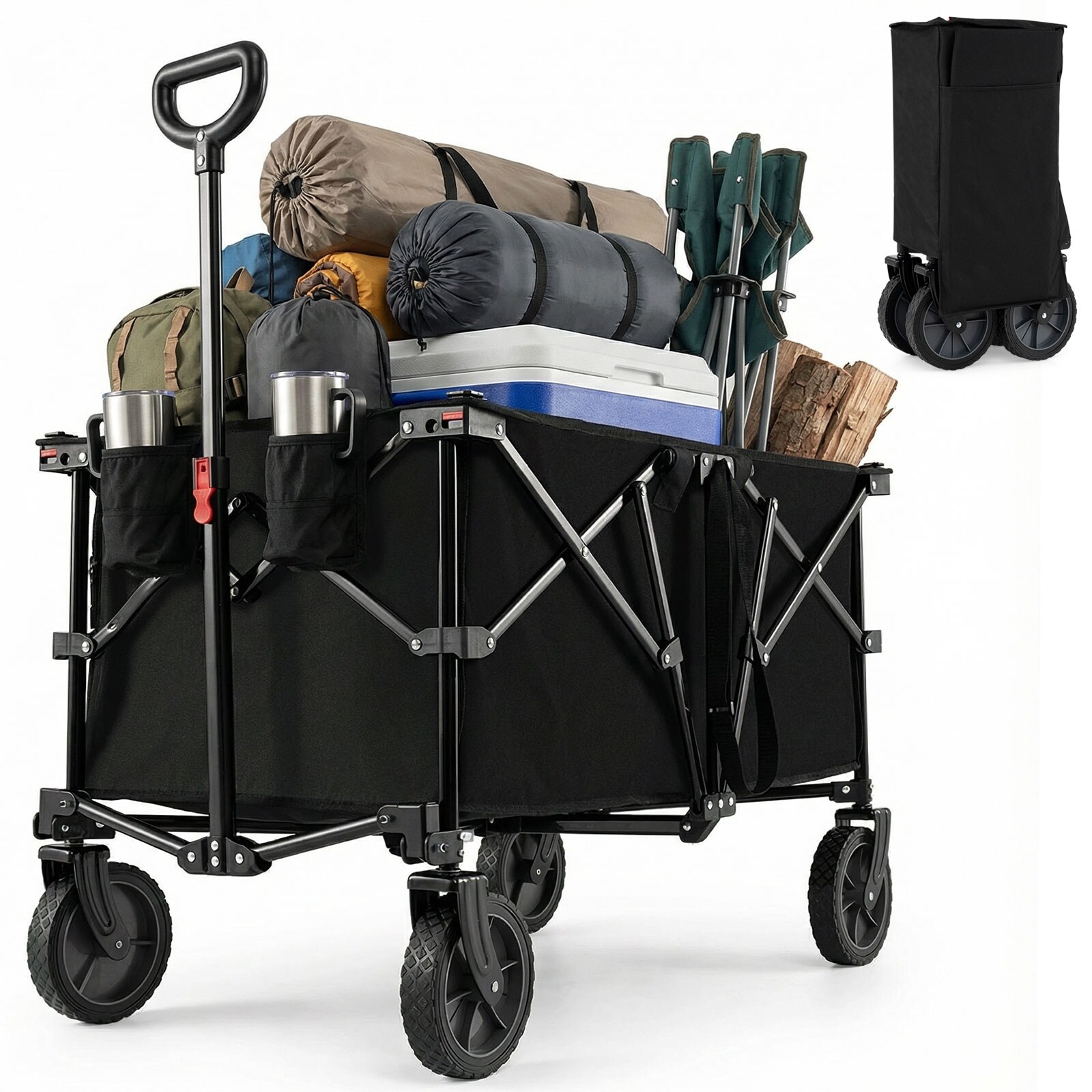 Gymax 38'' Collapsible Wagon Cart w/All-Terrain Wheels 2 Cup