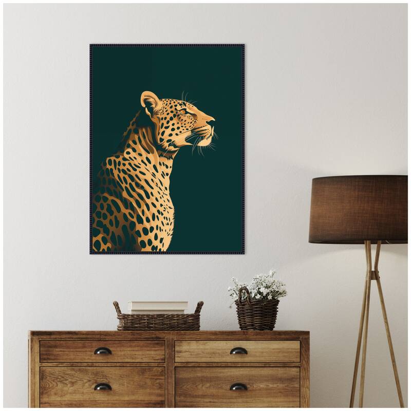 Kate and Laurel Emerald Gilded Cheetah by The Creative Bunch Studio Framed Canvas Wall Art Print