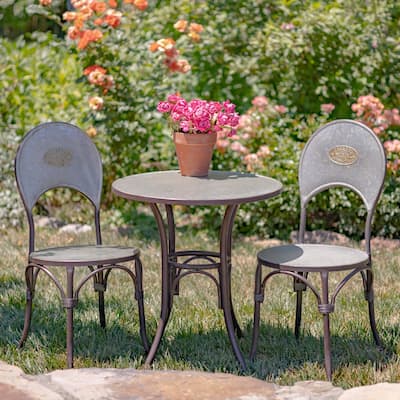 Three Piece Round Top Iron Bistro Set in Galvanized - 24.21"X24.21"X27.17"H