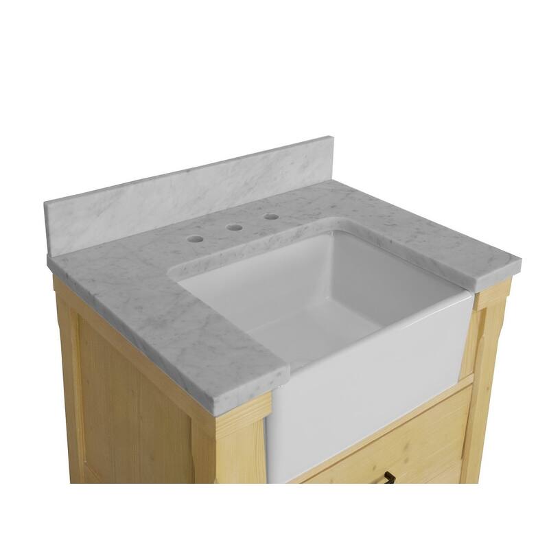 KitchenBathCollection Charlotte 30" Farmhouse Bathroom Vanity with Carrara Marble Top
