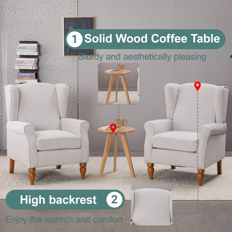 Arm Chairs Wingback Chairs with Solid Wood Coffee Table, Reading Chair
