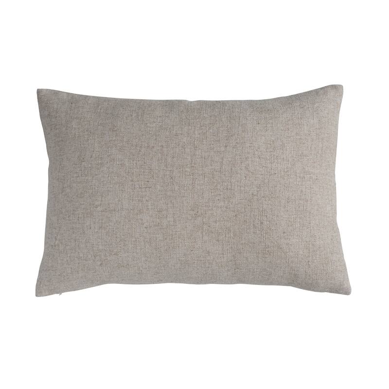 Hand-Embroidered Linen Blend Printed Lumbar Pillow with Botanicals