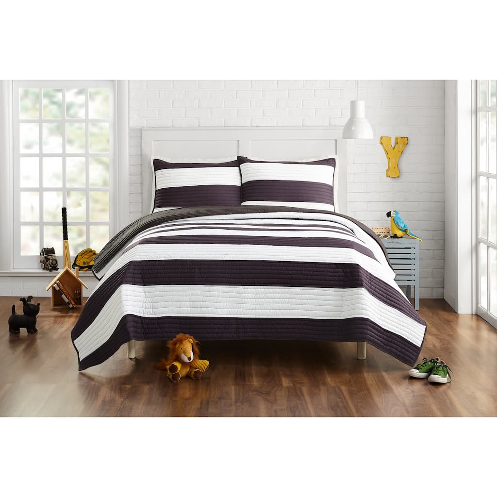Lavelle Black/White Stripe Quilt Set