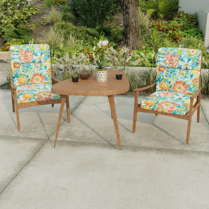 22" x 44" Multicolor Floral Outdoor Chair Cushion with Ties and Loop - 44'' L x 22'' W x 4'' H