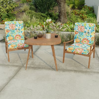 22" x 44" Multicolor Floral Outdoor Chair Cushion with Ties and Loop - 44'' L x 22'' W x 4'' H