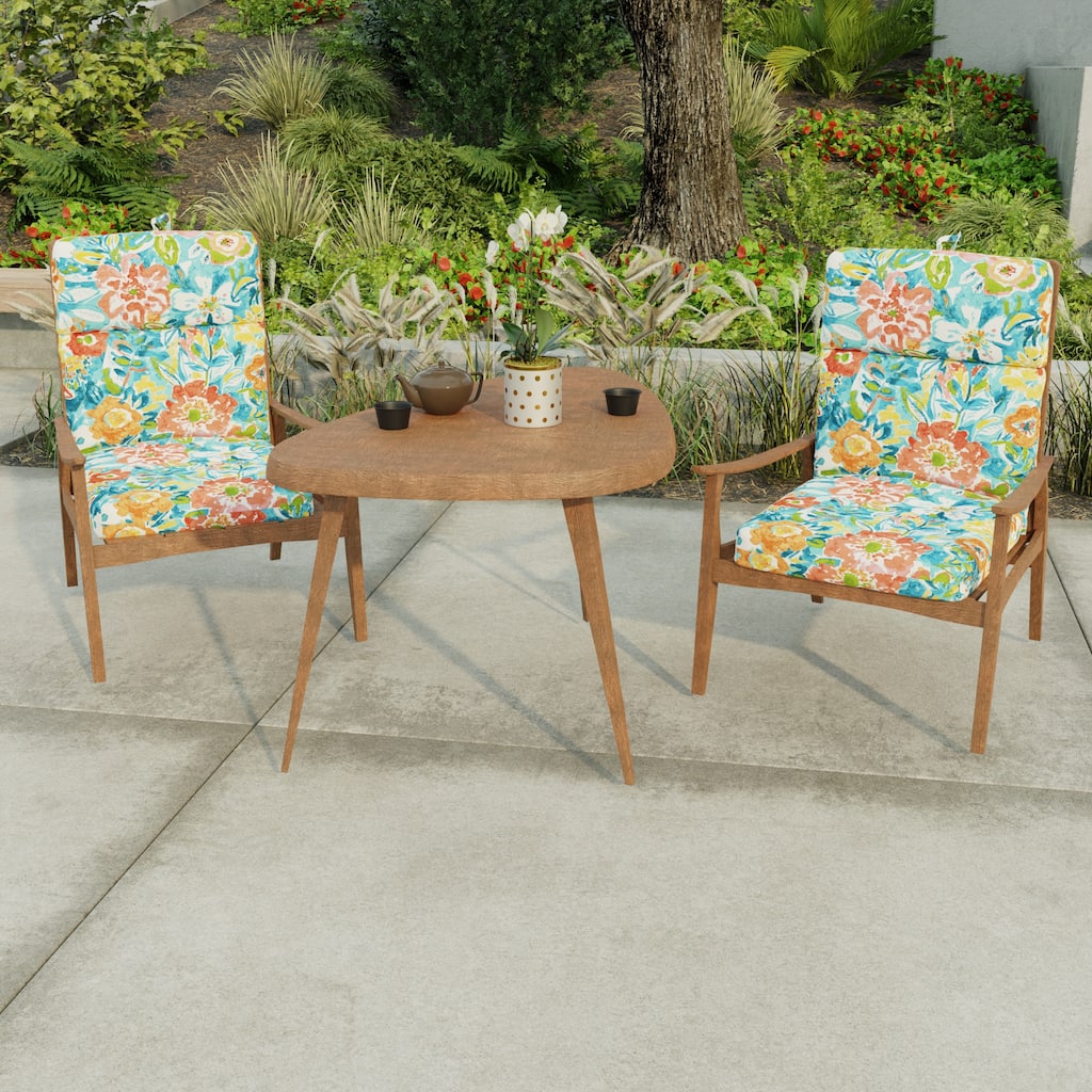 22" x 44" Multicolor Floral Outdoor Chair Cushion with Ties and Loop - 44'' L x 22'' W x 4'' H