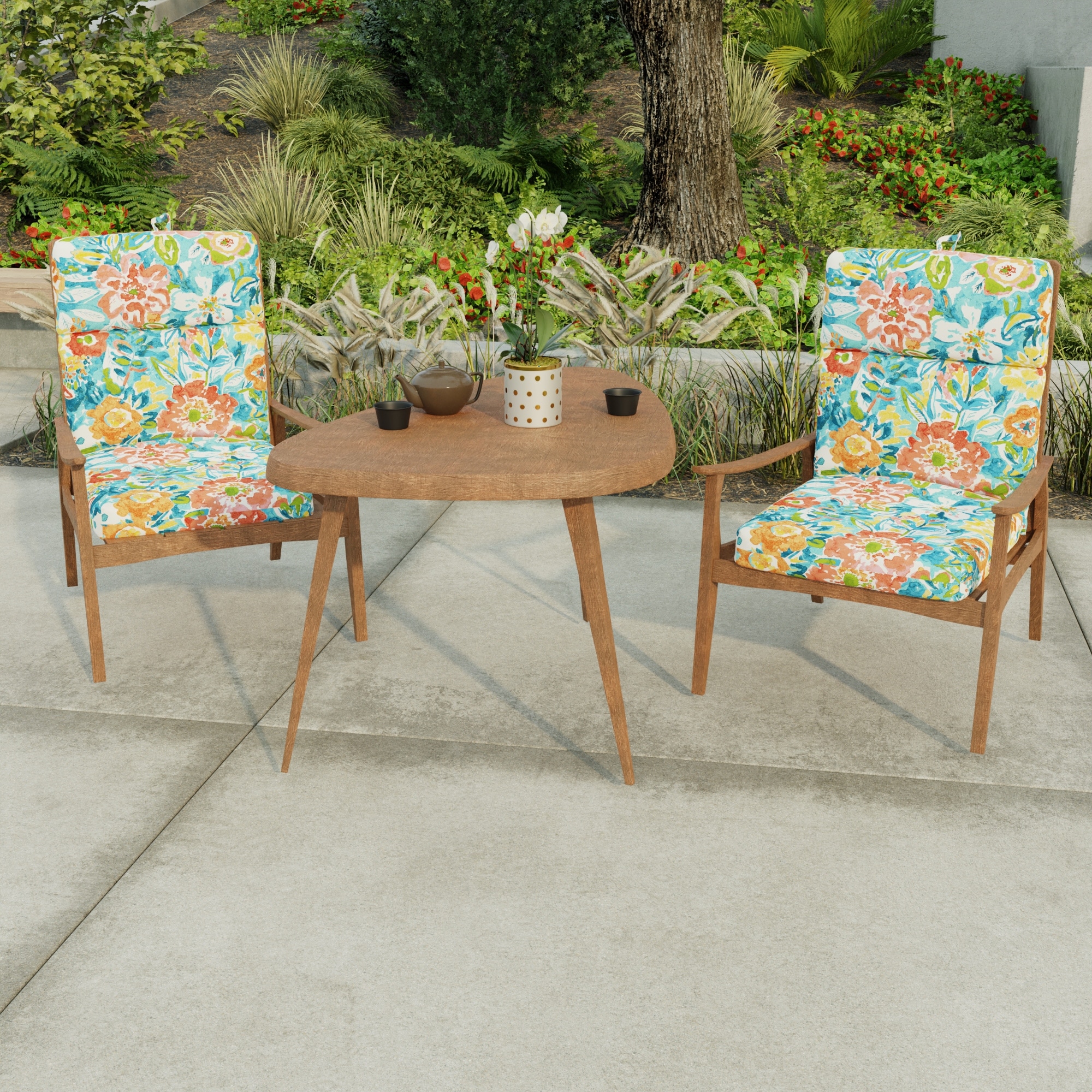 22" x 44" Multicolor Floral Outdoor Chair Cushion with Ties and Loop - 44'' L x 22'' W x 4'' H