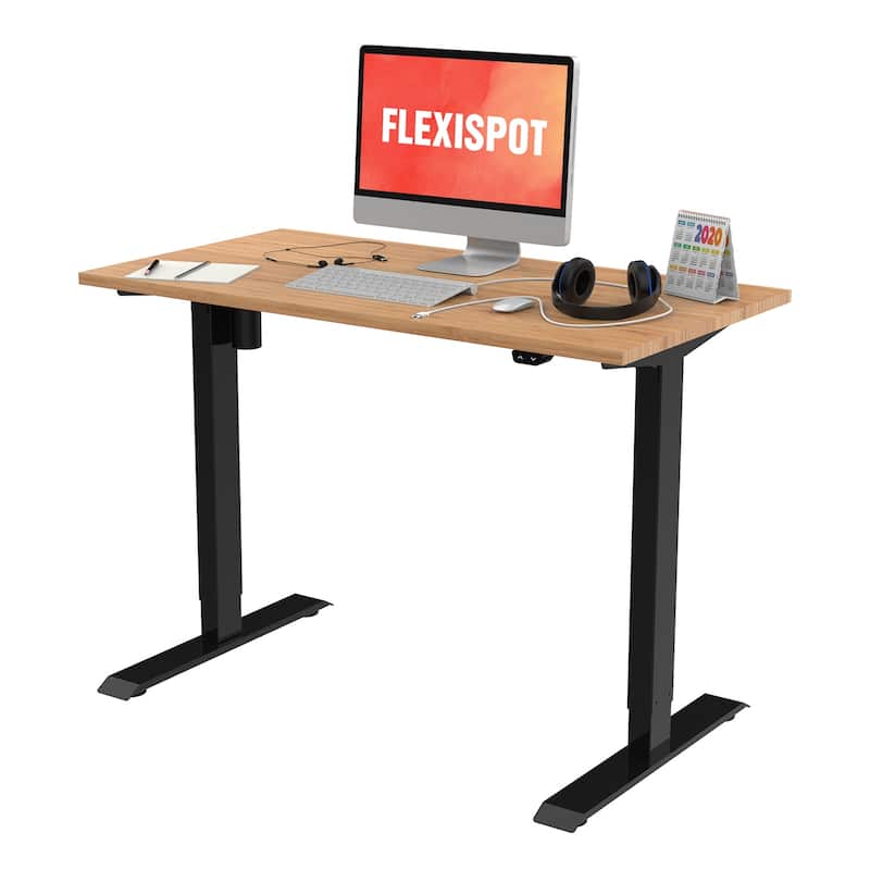 FLEXISPOT 48"x24" Home Office Electric Height Adjustable Standing Desk Sit Stand Desk Natural Bamboo Desk Top - Black