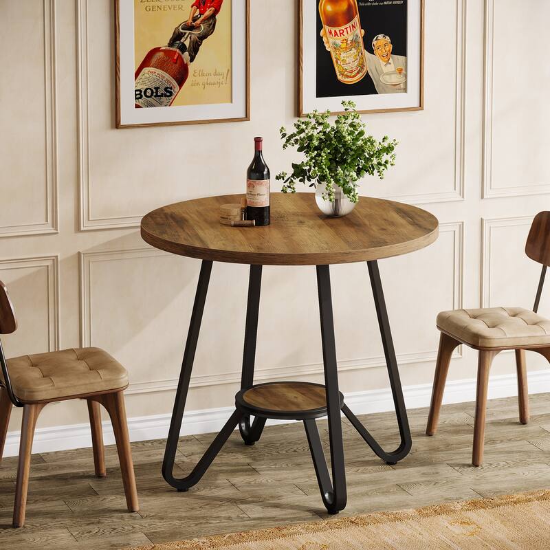 31.5" Round Dining Table with Shelves Small Kitchen Table