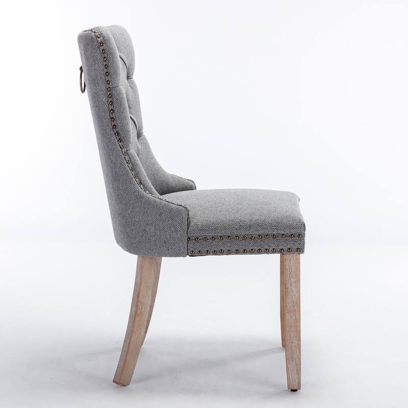 Linen Upholstered Dining Chairs Set of 2, Tufted Kitchen Side Chairs, Dining Room Chair with Solid Wood Legs & Nailhead Trim