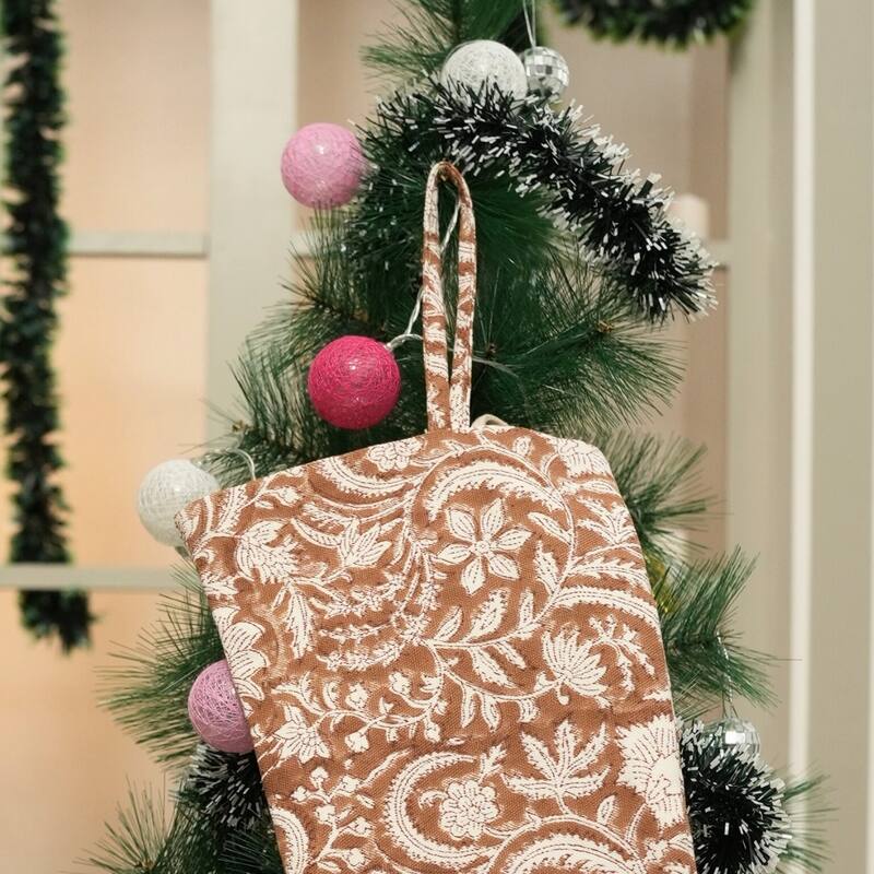 Fabdivine Linen or Cotton Hand Block Home Decorative Christmas Stockings - 16"X6.5"