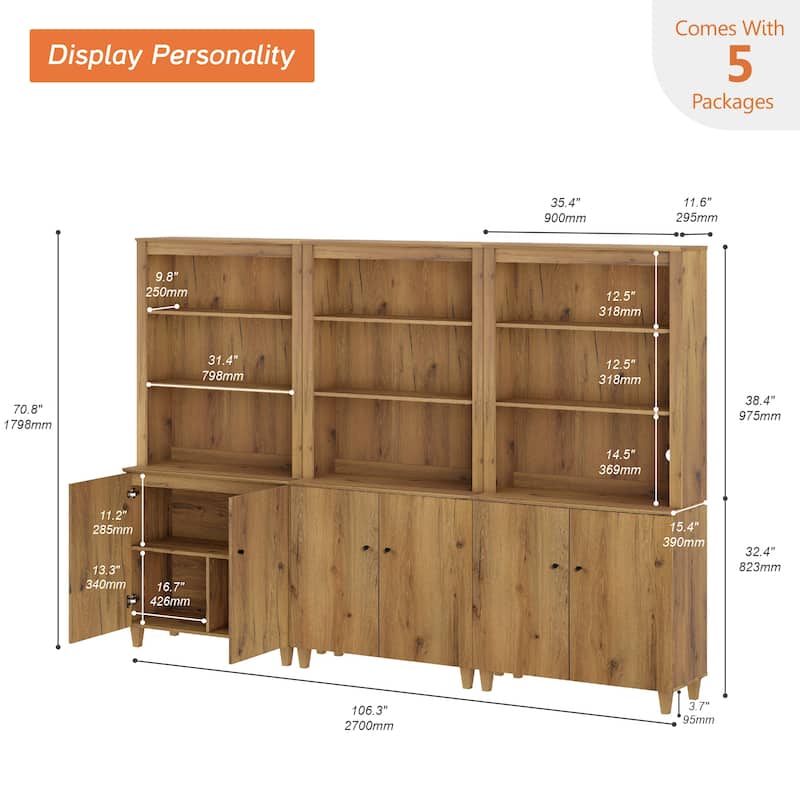 Modern 71" Tall Pantry Cabinet with Doors & Shelves for Dining Room