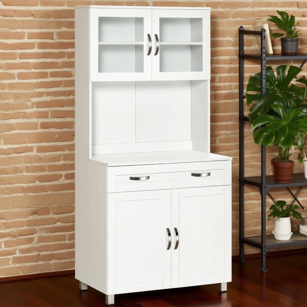 67" Modern Pantry, Wood Kitchen Storage Cabinets with Adjustable Shelves & Drawer, Tall Freestanding Cupboard for Dining Room
