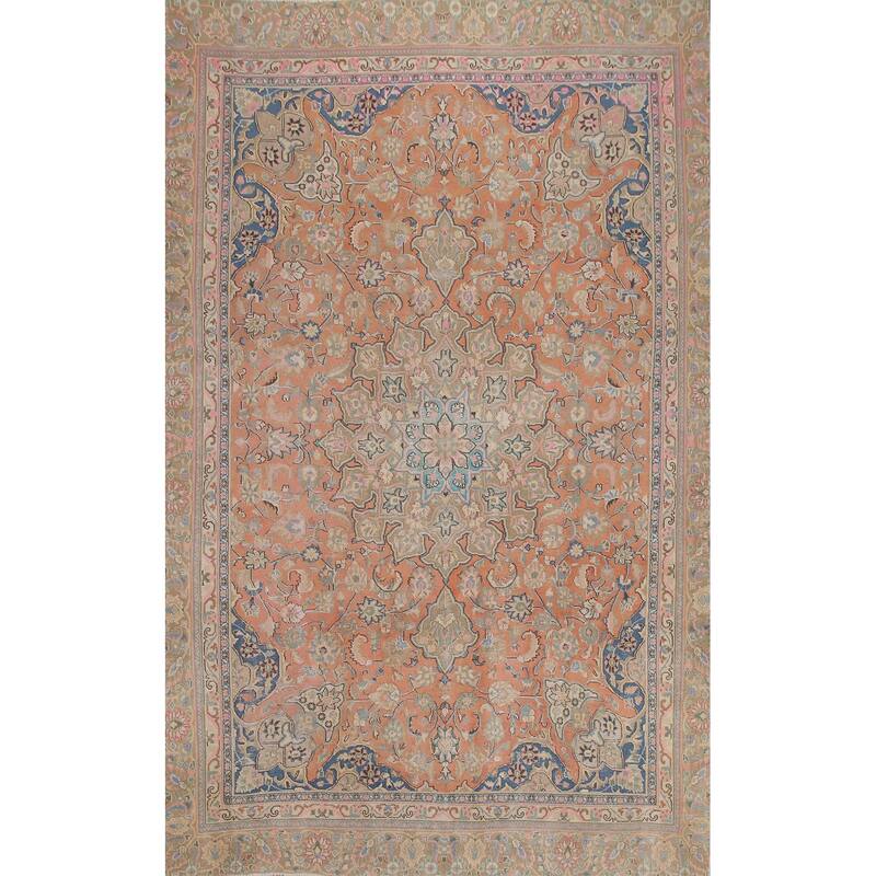 Hand Knotted Oriental 100% Wool Carpet Traditional Floral Oranges & Rust Mashad Area Rug - 11' 2'' X 8' 1''