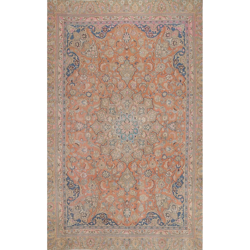 Hand Knotted Oriental 100% Wool Carpet Traditional Floral Oranges & Rust Mashad Area Rug - 11' 2'' X 8' 1''