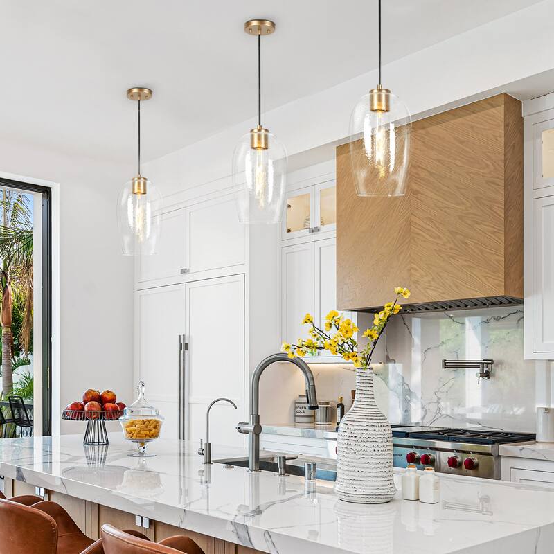 Modern 1-Light Black Gold Glass Pendant Light for Kitchen Island Dining Room - D 6.9" x H 12"