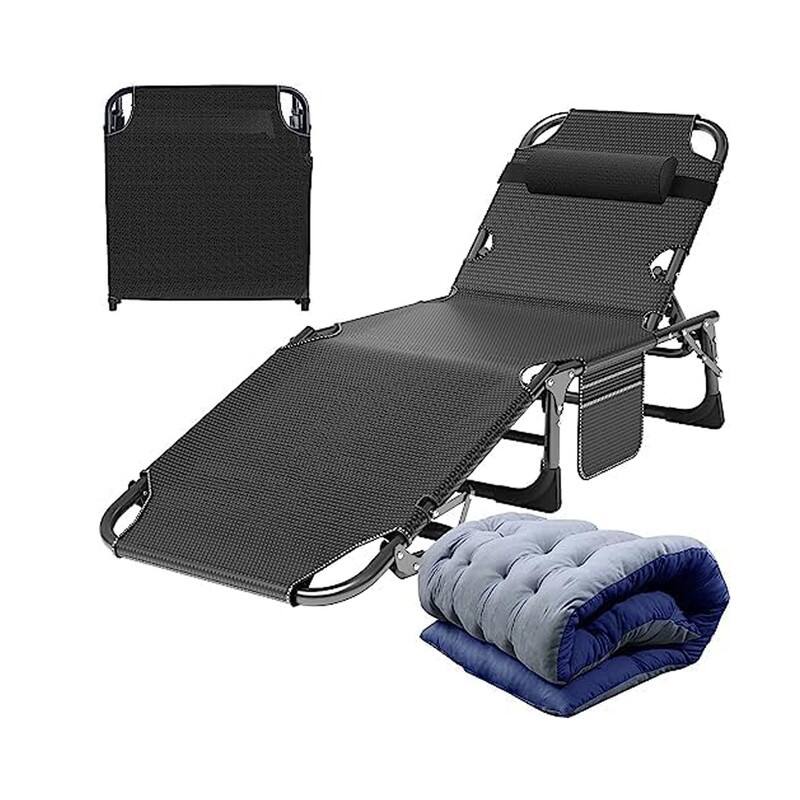 3-in-1 Patio Lounge Chair, Folding Heavy Duty Chaise - Flint & Navy With Pad