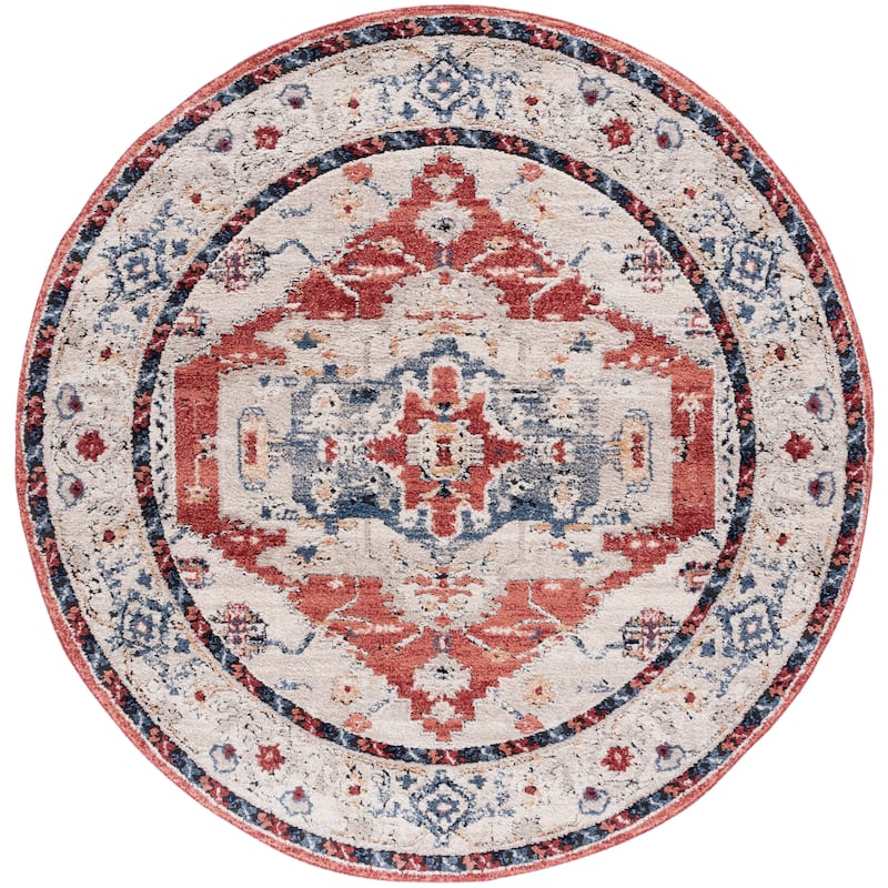 SAFAVIEH Luna Sharlene Oriental Medallion Rug - 6'7" Round - Beige/Blue Rust