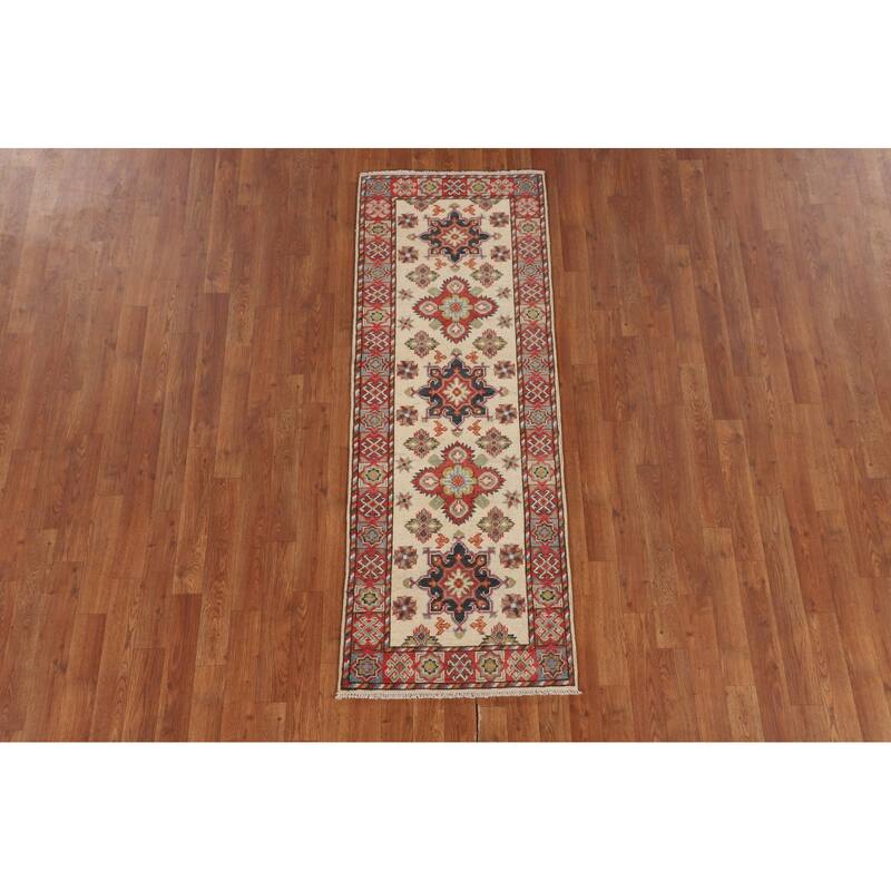 Geometric Kazak Runner Rug Hand-Knotted Wool Carpet - 2'1" x 5'10"