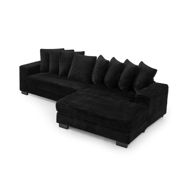 L-Shaped Convertible Sectional Sofa with Ottoman, Corduroy Tufted Upholstered Sleeper Sofa, Modular Corner 3 Seat Sofa