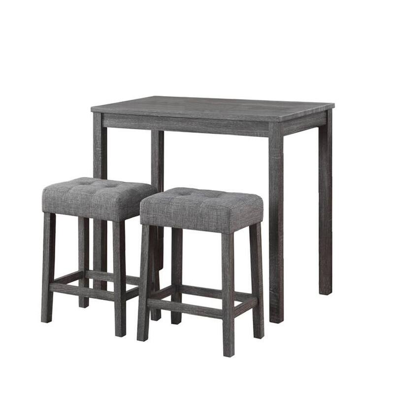 Cora 3 Piece Counter Height Table Set, Deep Tufted Stools, Smooth Gray - Grey