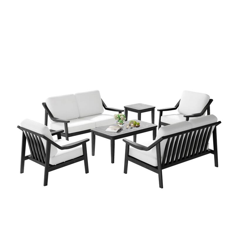 6-piece Wood Patio Chat Set Teak Conversation Set with Cushion