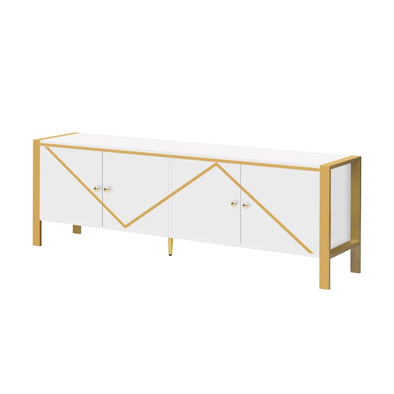 70.9" Entertainment Center TV Storage Stand for TVs up to 75", Media Console Cabinet w/ Golden Metal Legs, 2 Cabinets