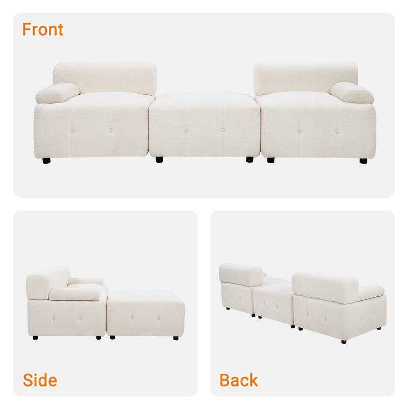 91.3 in. Purely Handmade Modern DIY 3-Piece Modular Sectional Sofa Set