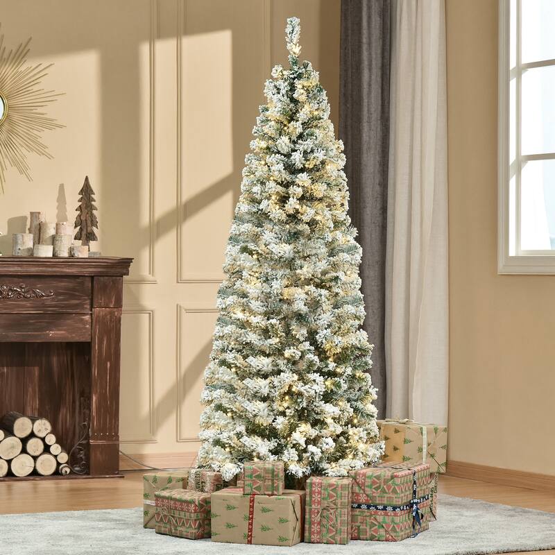 Pre-Lit Snow-Flocked Douglas Fir Christmas Tree with Warm LED Lights