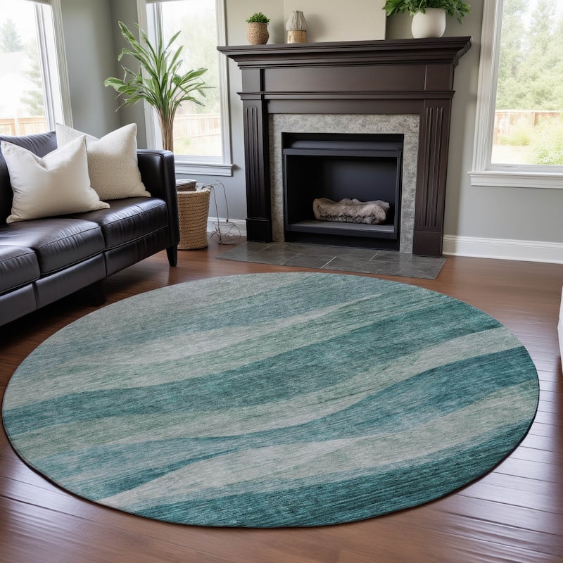 Premium Washable Super Soft Cool Modern Wvave Mayfield Rug - Seafoam - 8' x 8'