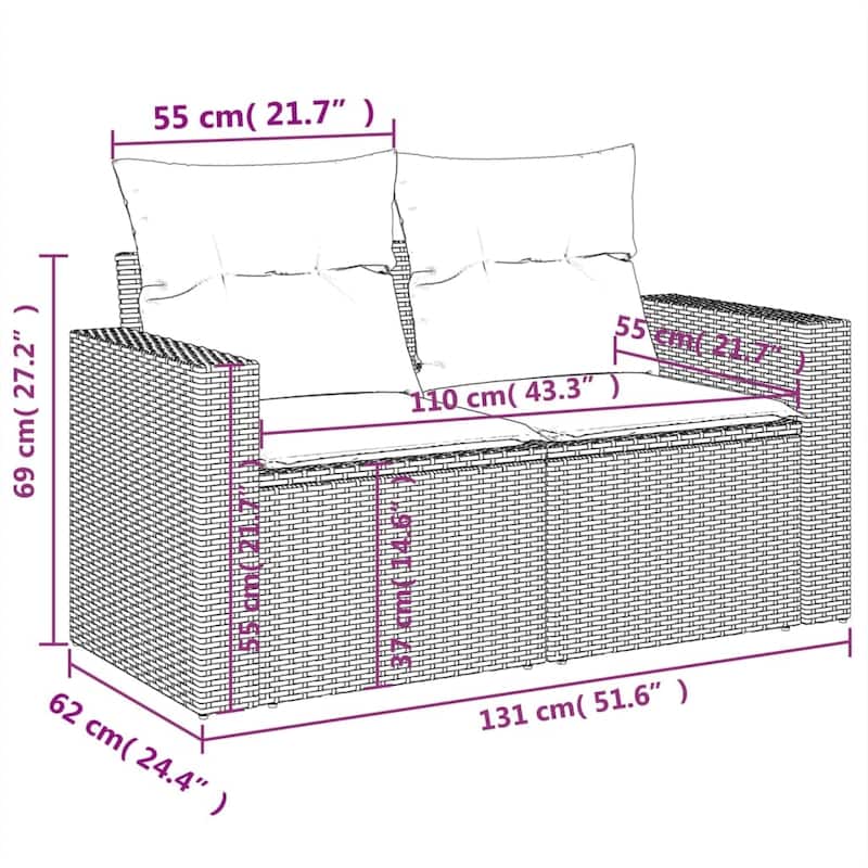 vidaXL Patio Sofa Set with Cushions Outdoor Furniture 9 Piece Poly Rattan - 21.7 x 21.7 x 14.6