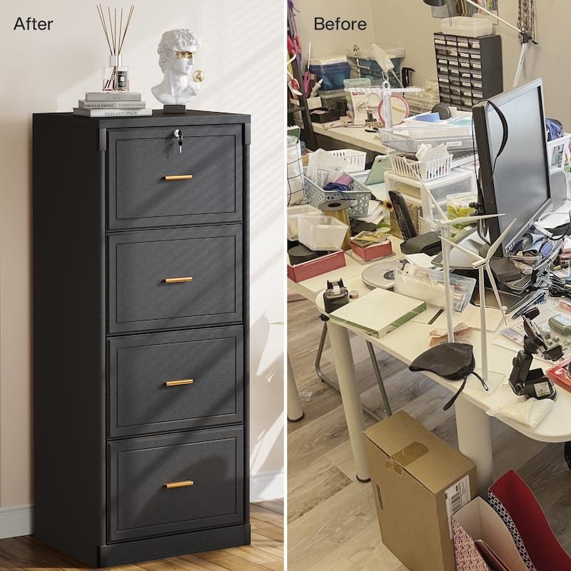 4-Drawer File Cabinet with Lock and Key, Vertical Filling Cabinet for A4/Letter/Legal Size Files