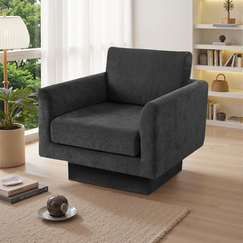 360° Swivel Accent Chair Modern Upholstered Living Room Chair Barrel Chairs - Black