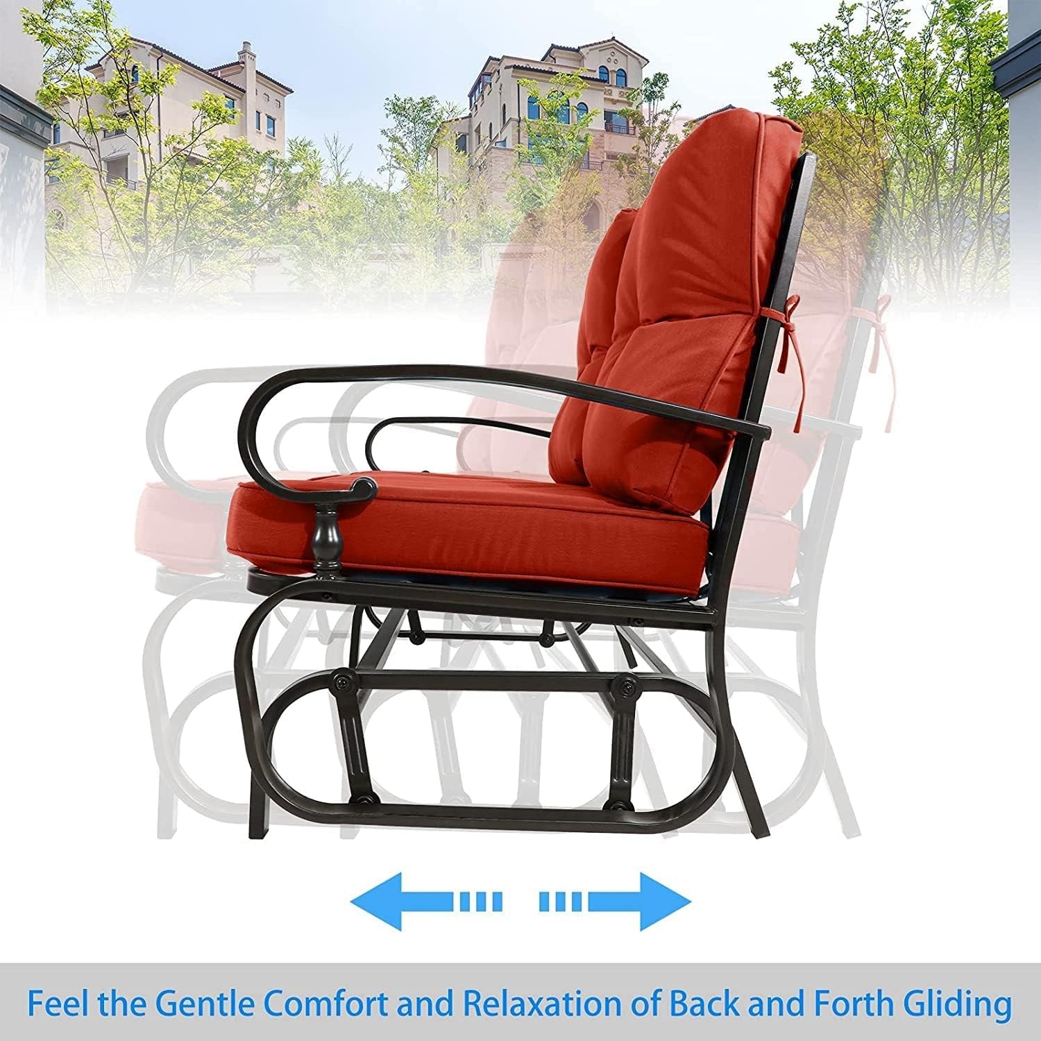 Nista 2 Person Outdoor Patio Black Metal Double Rocker Glider Garden Bench Loveseat with Cushions by Havenside Home Red