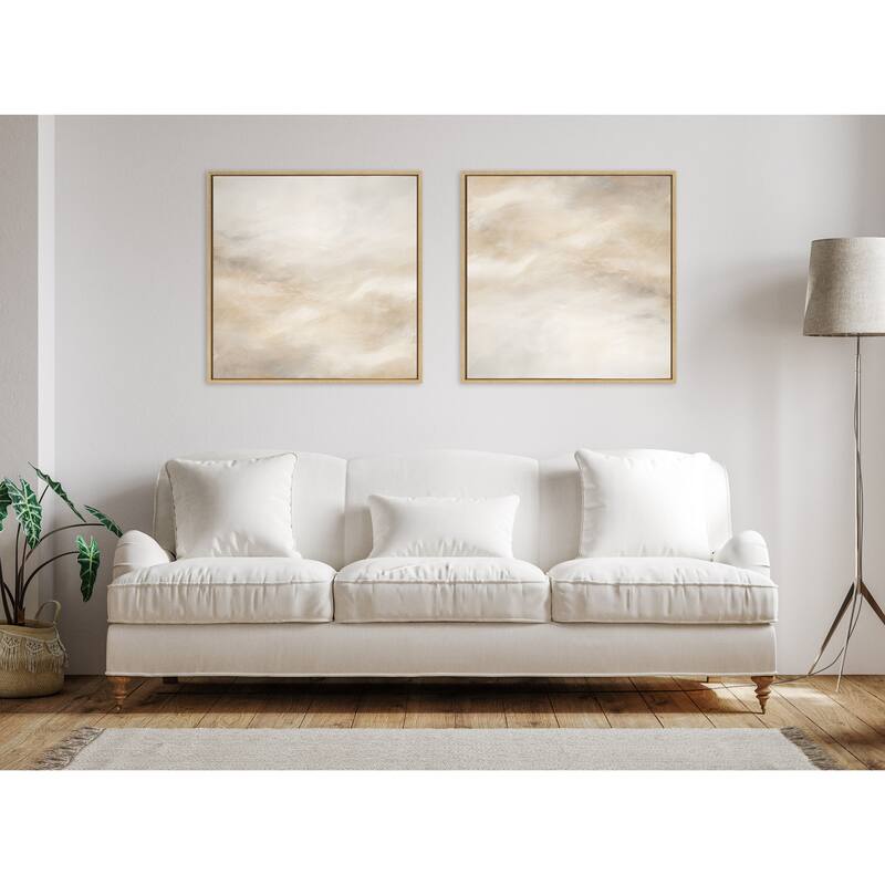 Kate and Laurel Sylvie Tonal White Beige Framed Canvas by Creative Bunch Studio