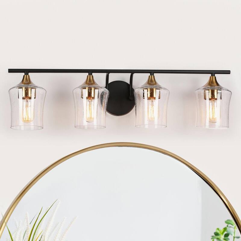 2/3/4-Light Bathroom Black Vanity Lights Modern Wall Sconce Lighting with Glass Shade