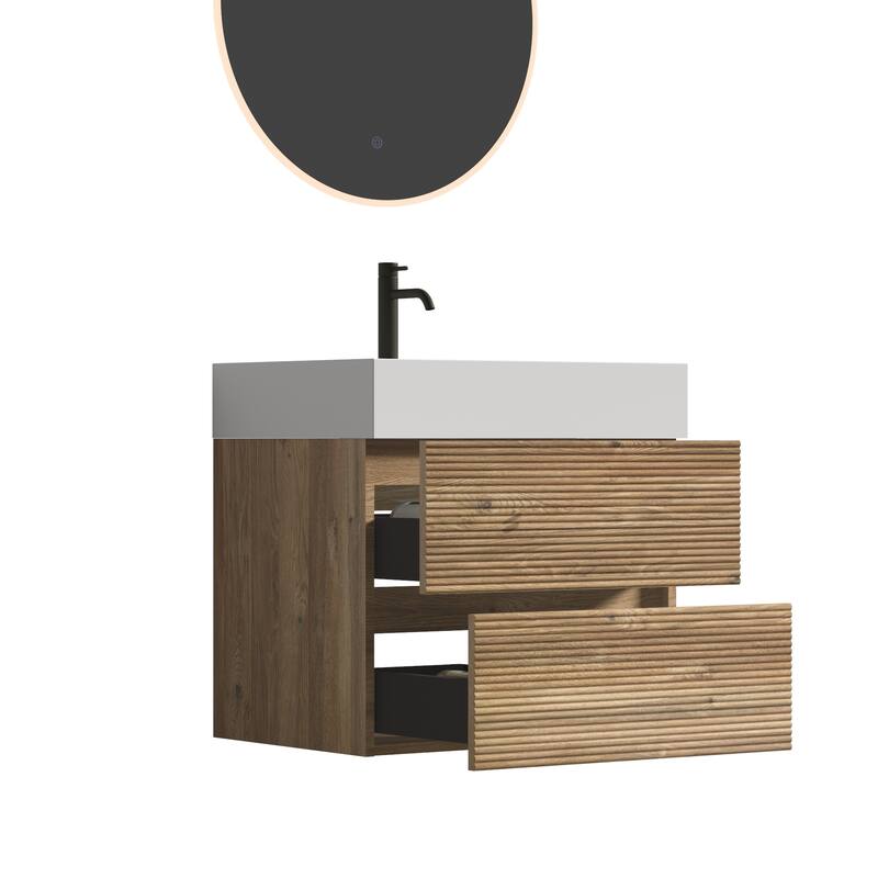 GDFStudio - Grace Wall-Mounted Bathroom Vanity with Engineered Quartz Sink & Soft Close Drawers, without Drainage and Faucet