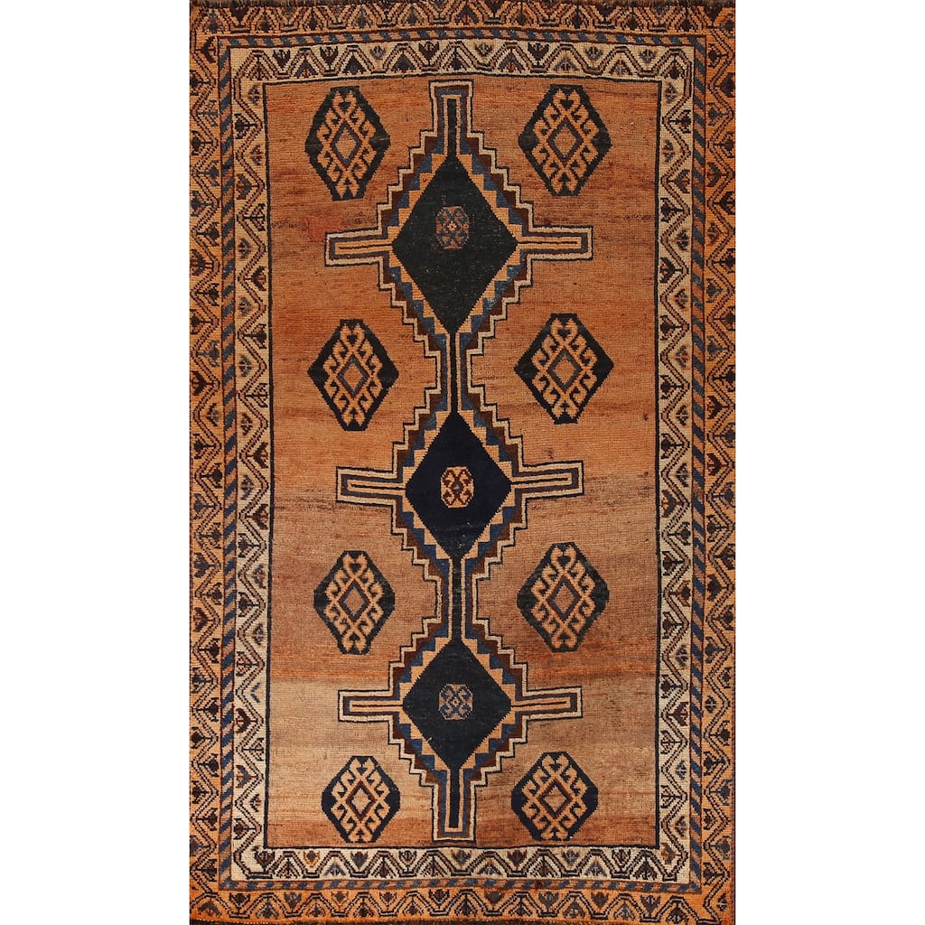 Geometric Qashqai Persian Antique Area Rug Handmade Wool Carpet - 4'5"x 8'0"