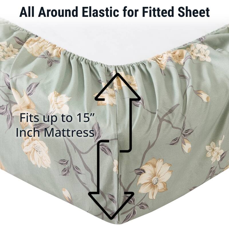 HLC.ME Floral Bed Sheets - Multi-Piece Bed Sheet Set - Wrinkle Resistant & Ultra Soft - Fits Mattresses up to 15 Inches Deep