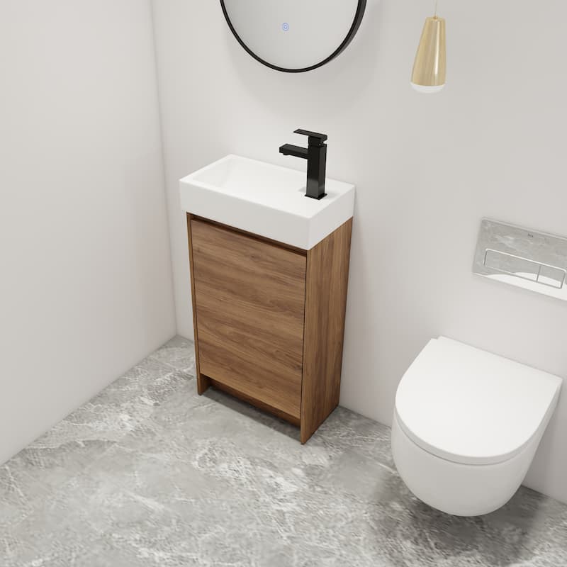 Malwee 18" FreeStanding Bathroom Vanity, Mini Floor Stand Bathroom Vanity with Sink,Soft Close Door and Adjustable shelf