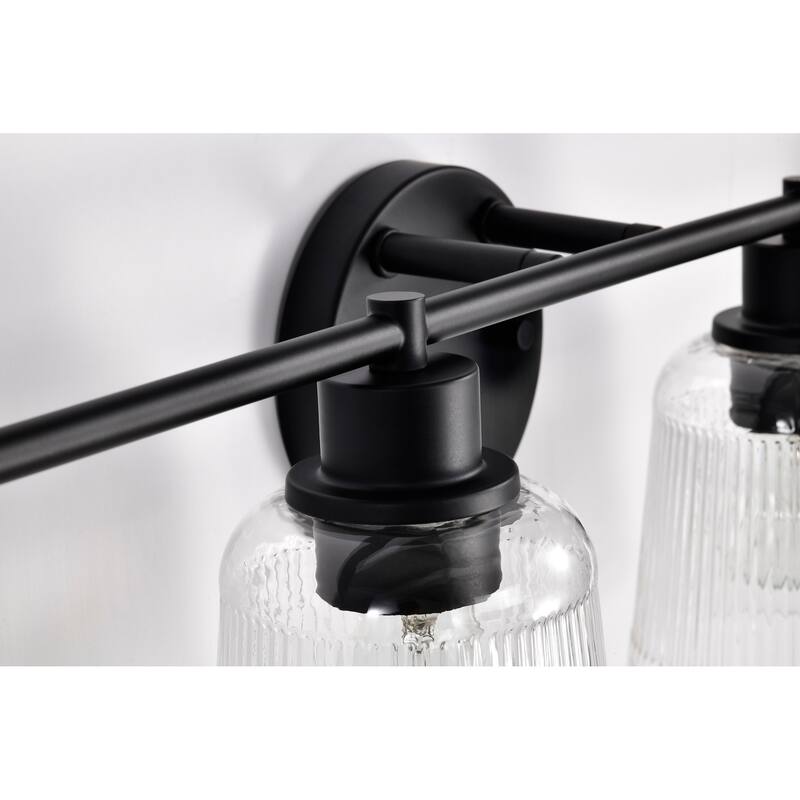 Grayson 4 Light Vanity Matte Black Finish Clear Ribbed Glass - Matte Black