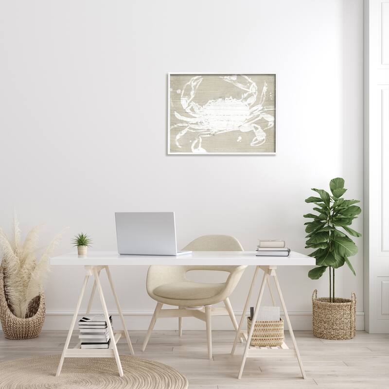 Stupell Soft Nautical Crab Crustacean Rustic Grain Pattern Framed Wall Art - Tan