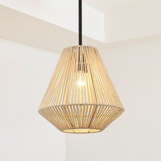 1-Light Rattan Single Pendant Light with Black Canopy - Bed Bath ...